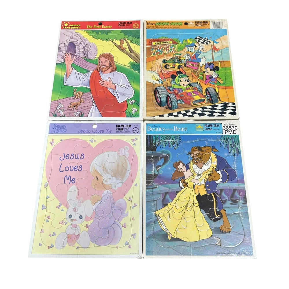 Vintage Disney Precious Moments Religious Frame-Tray Puzzles Lot of 4 90s Toy